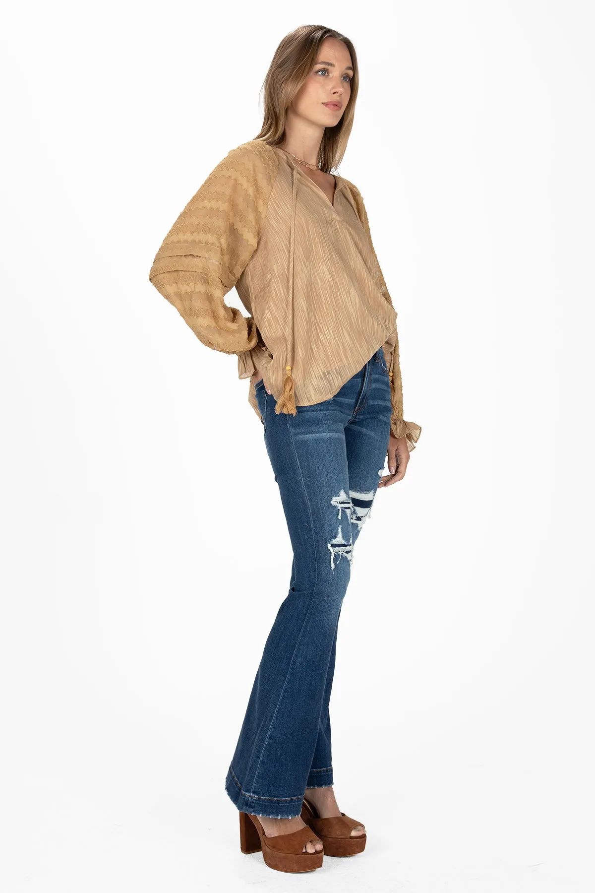 Textured Long Sleeve Blouse