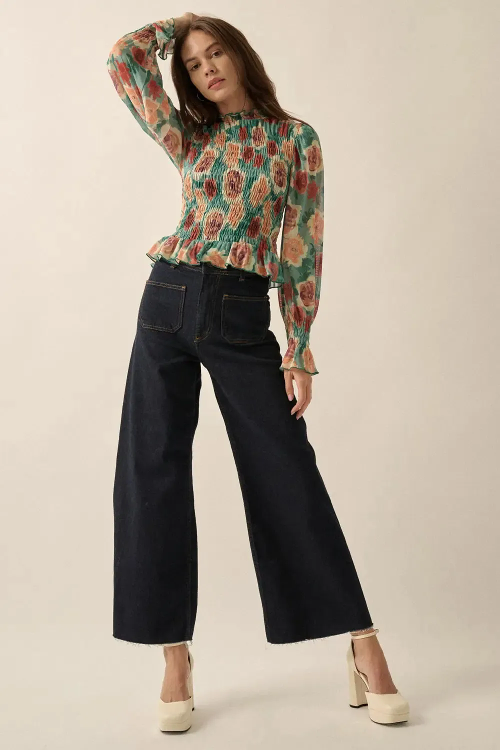 The Rose Mesh Peasant Top