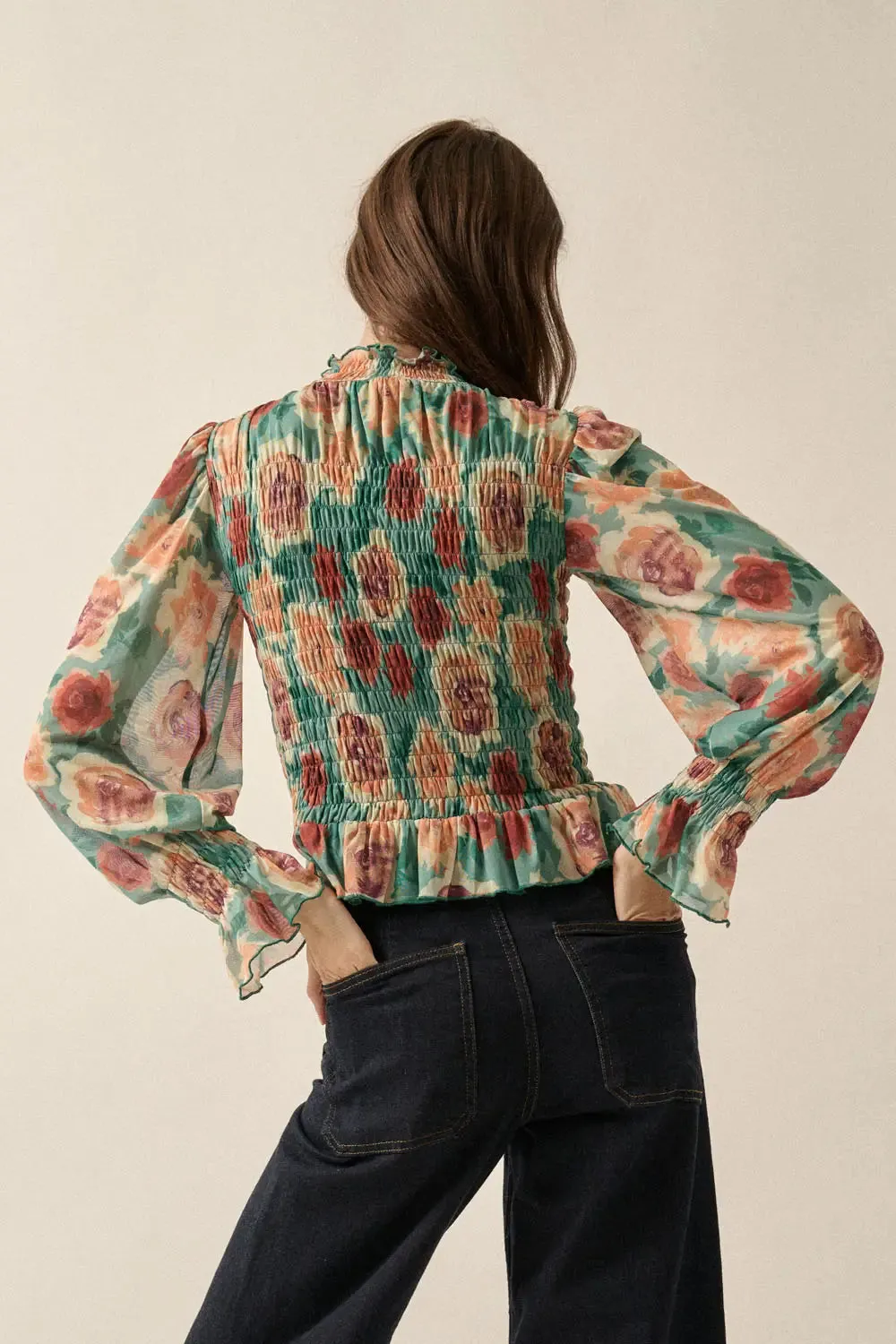 The Rose Mesh Peasant Top