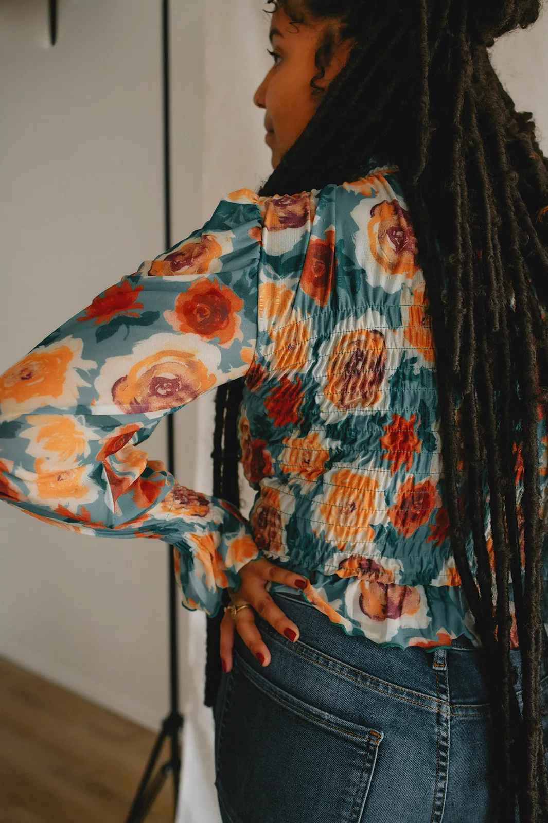 The Rose Mesh Peasant Top