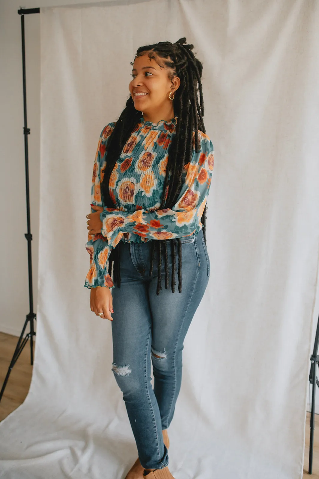 The Rose Mesh Peasant Top