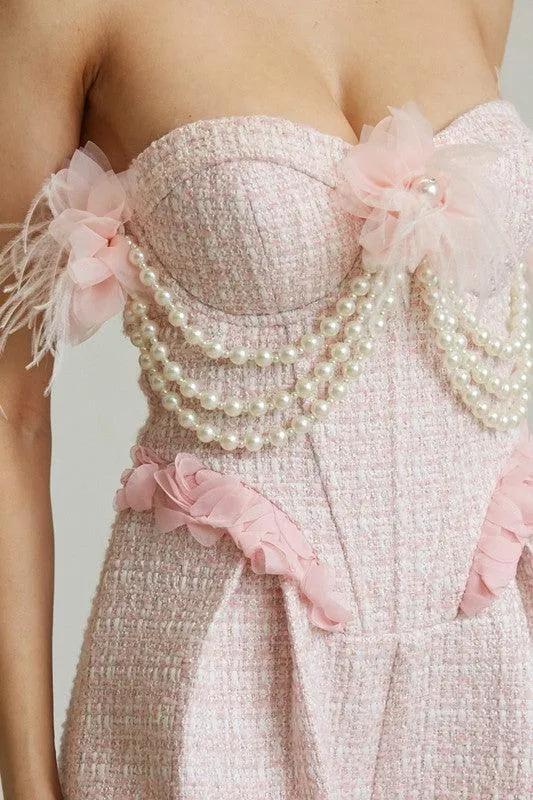 TULLE PEARL TRIM TWEED ROMPER