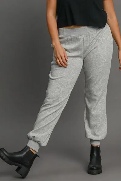 Umgee Full Size High Rise Elastic Waist Knit Joggers with Pockets Plus Size