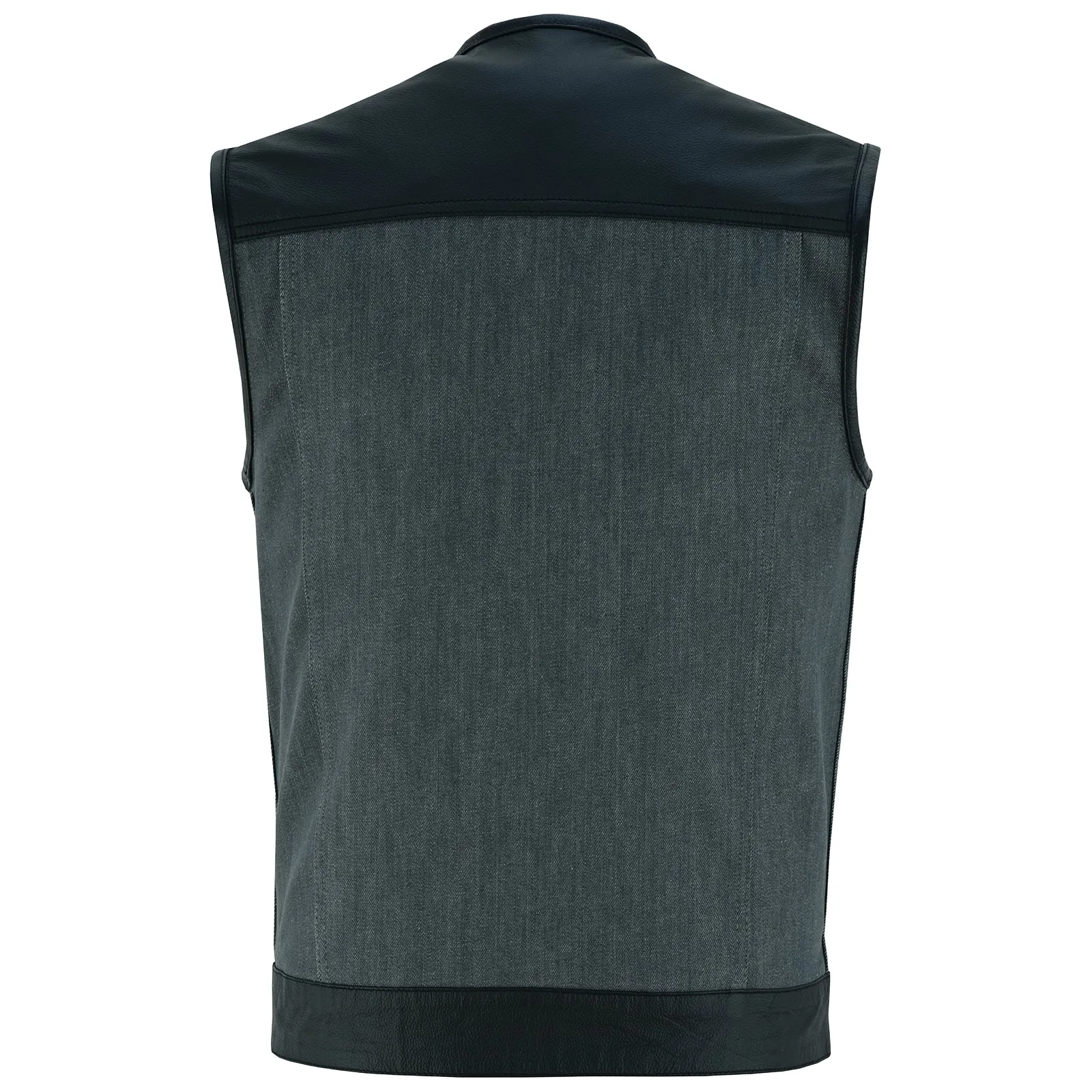 VB910G Vance Leathers Men's Grey Denim & Leather Motorcycle Vest with CCW Pockets