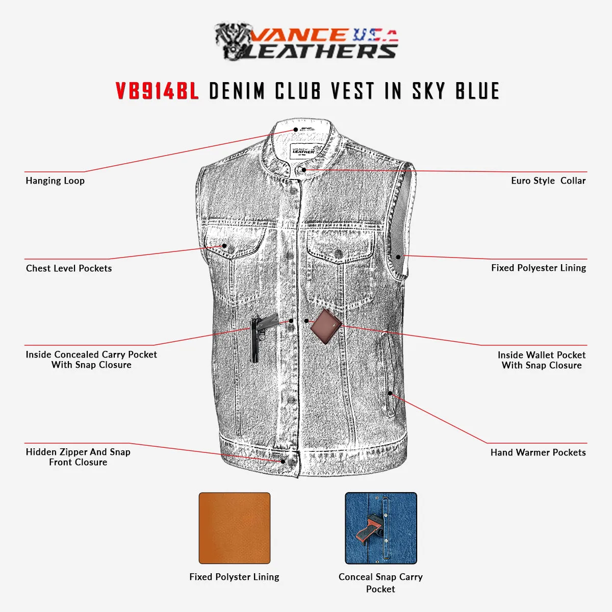 VB914BL Denim Club Vest in Blue
