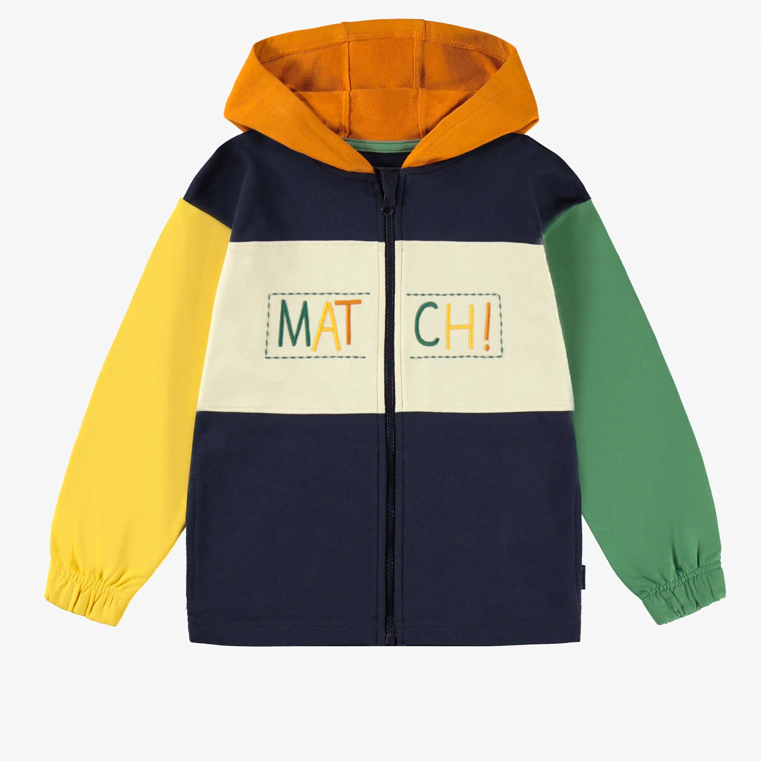 Veste à capuchon marine avec blocs de couleur, enfant || Navy hooded vest with color blocks, child