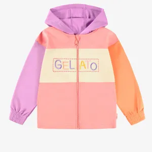 Veste à capuchon rose et lilas avec blocs de couleur, enfant || Pink and lilac hooded vest with color blocks, child