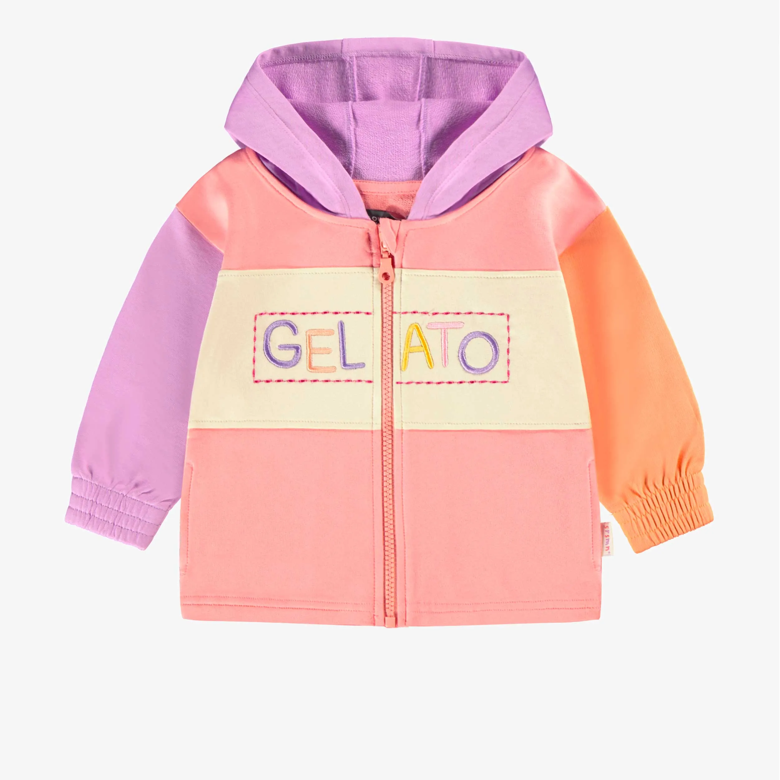 Veste à capuchon rose et lilas avec blocs de couleur,bébé || Pink and lilac hooded vest with color blocks, baby