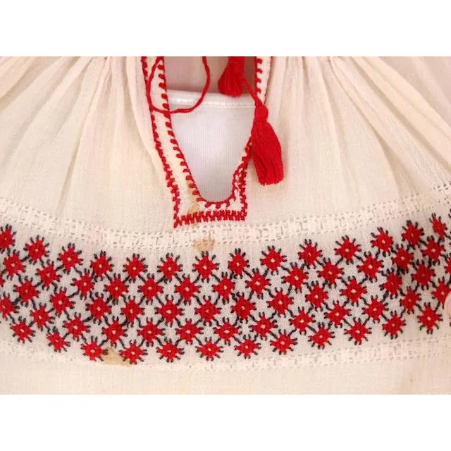 Vintage Gauze Peasant Blouse 1920s Red Embroidery S-L Size