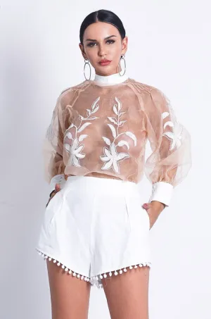 White 2 Piece Shorts/Blouse Set