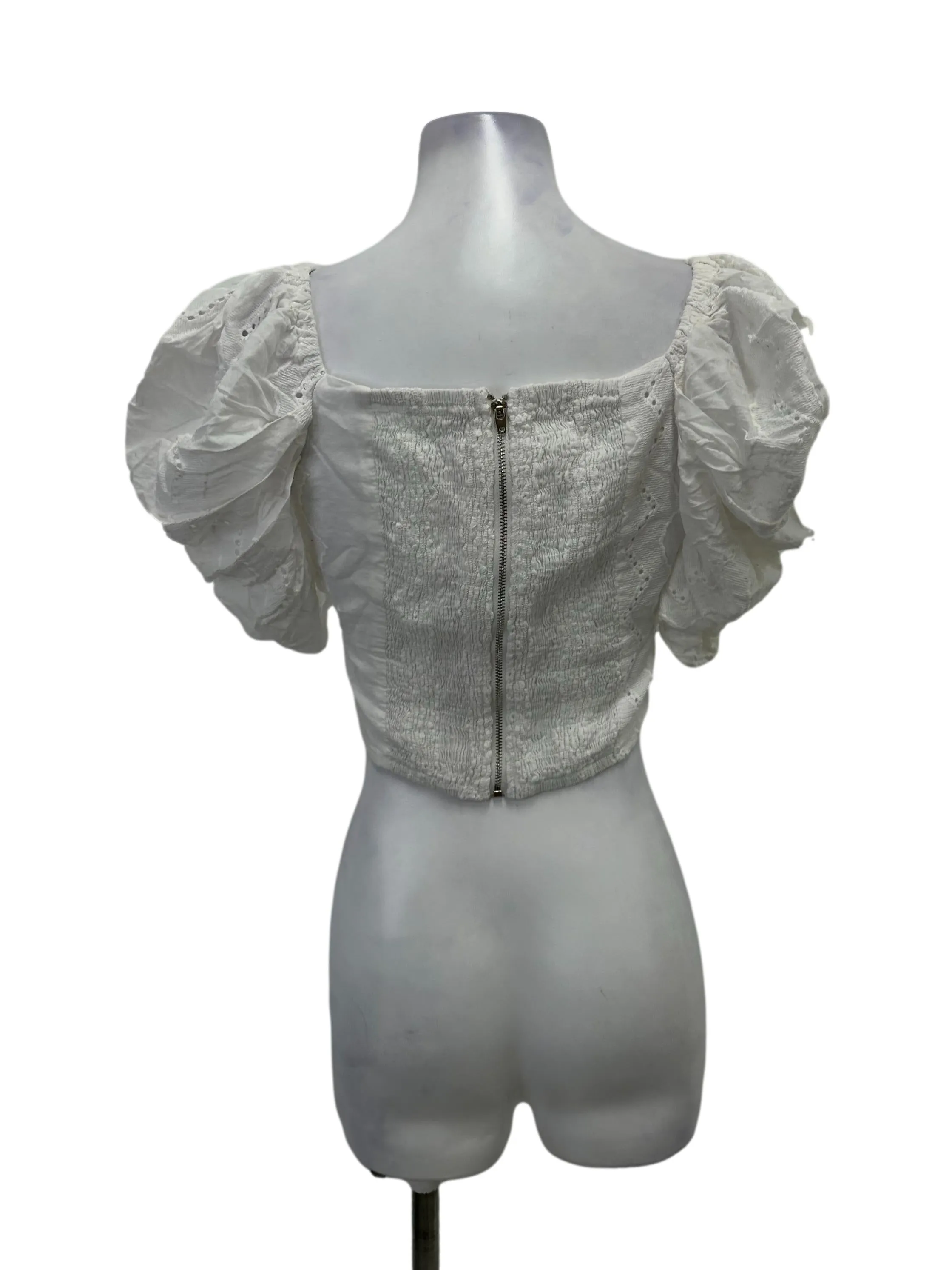 White Eyelet Smocked Top