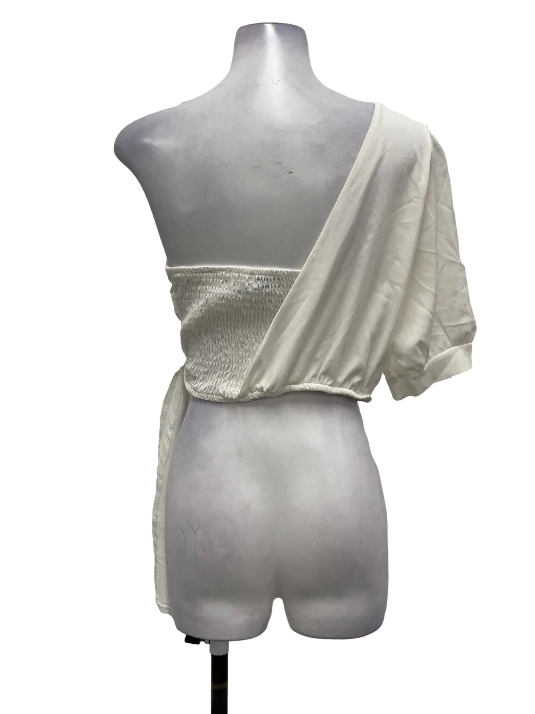White One Shoulder Smocked Top