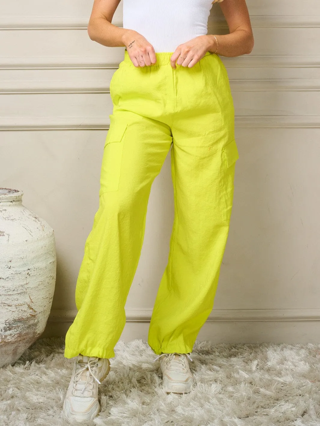 WOMEN'S ELASTIC WAIST CARGO POCKETS JOGGER PANTS
