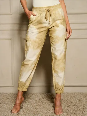 WOMEN'S ELASTIC WAIST CARGO POCKETS TIE DYE JOGGER PANTS