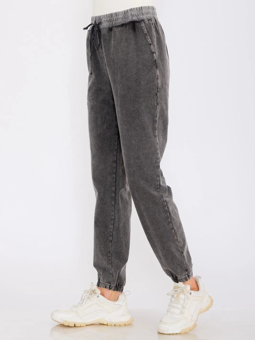 WOMEN'S ELASTIC WAIST FRONT POCKETS JOGGER PANTS