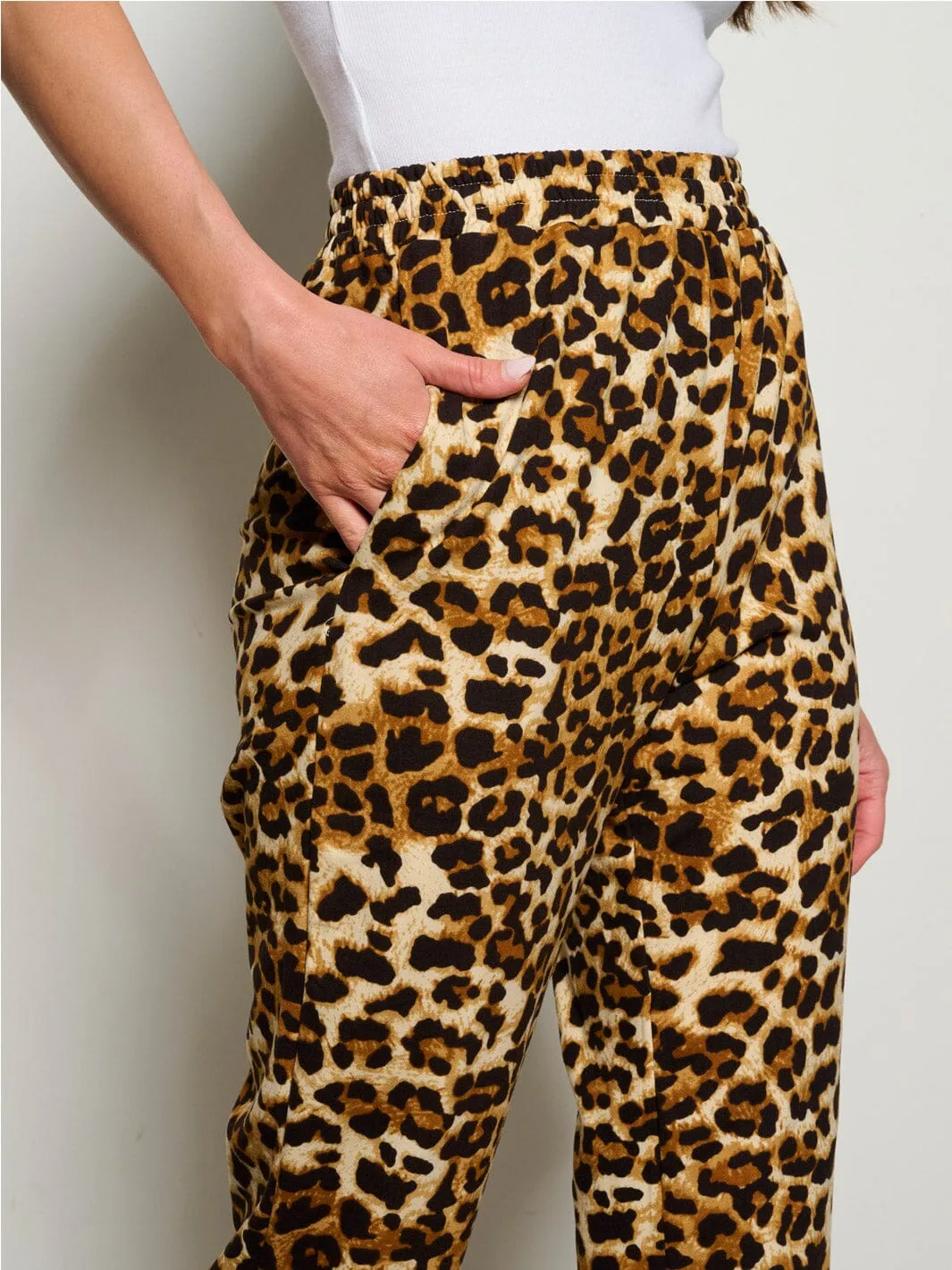 WOMEN'S ELASTIC WAIST POCKETS ANIMAL PRINT SKINNY PANTS