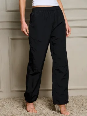 WOMEN'S ELASTIC WAIST POCKETS JOGGER LEG PANTS