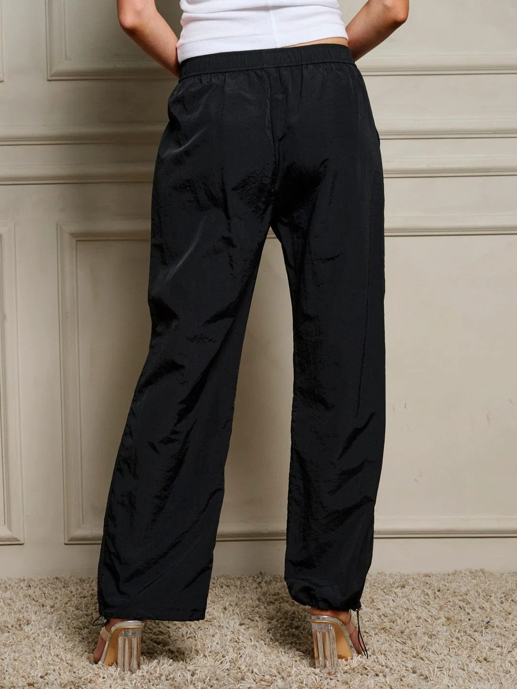 WOMEN'S ELASTIC WAIST POCKETS JOGGER LEG PANTS