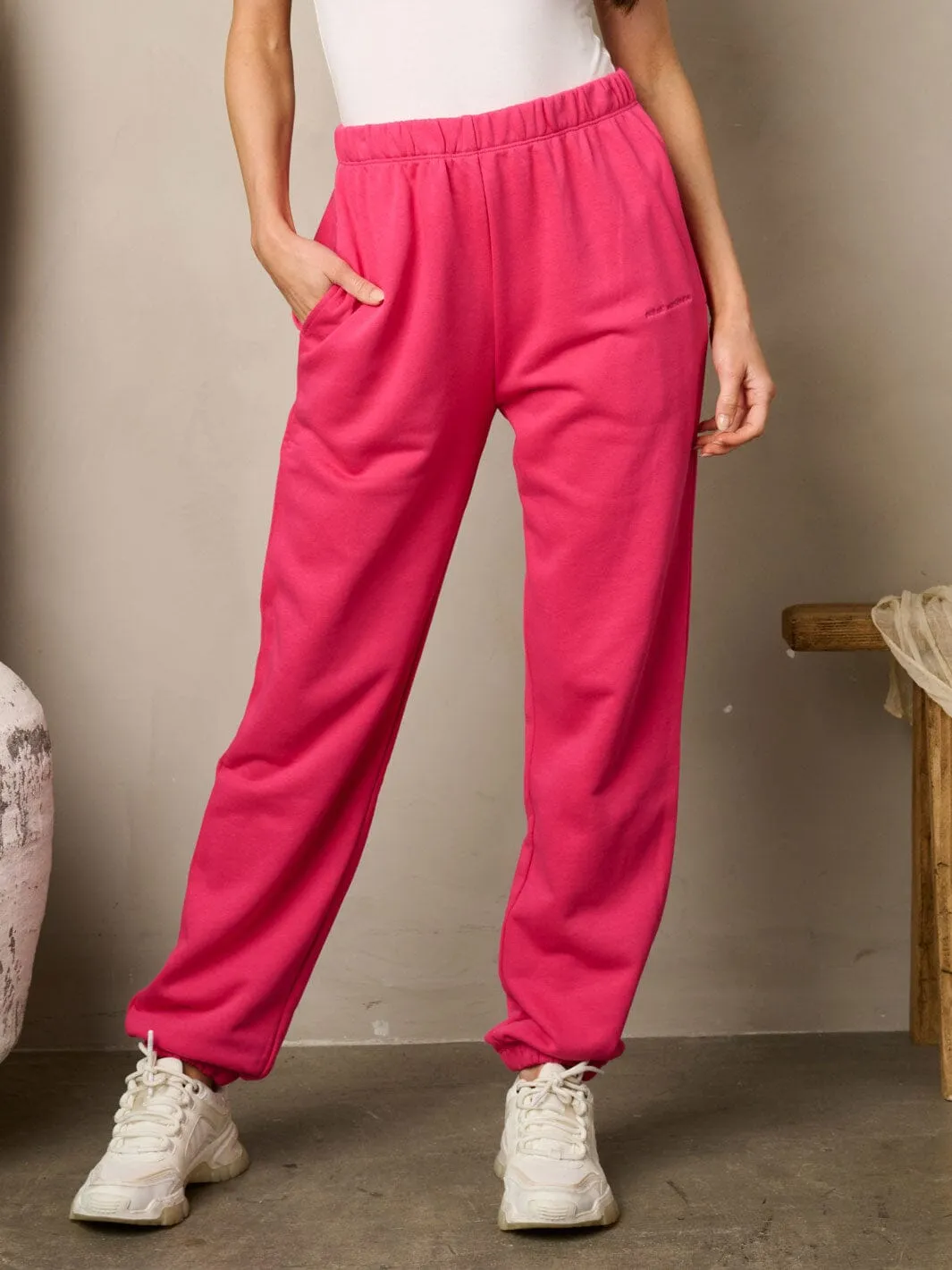 WOMEN'S ELASTIC WAIST POCKETS JOGGER PANTS