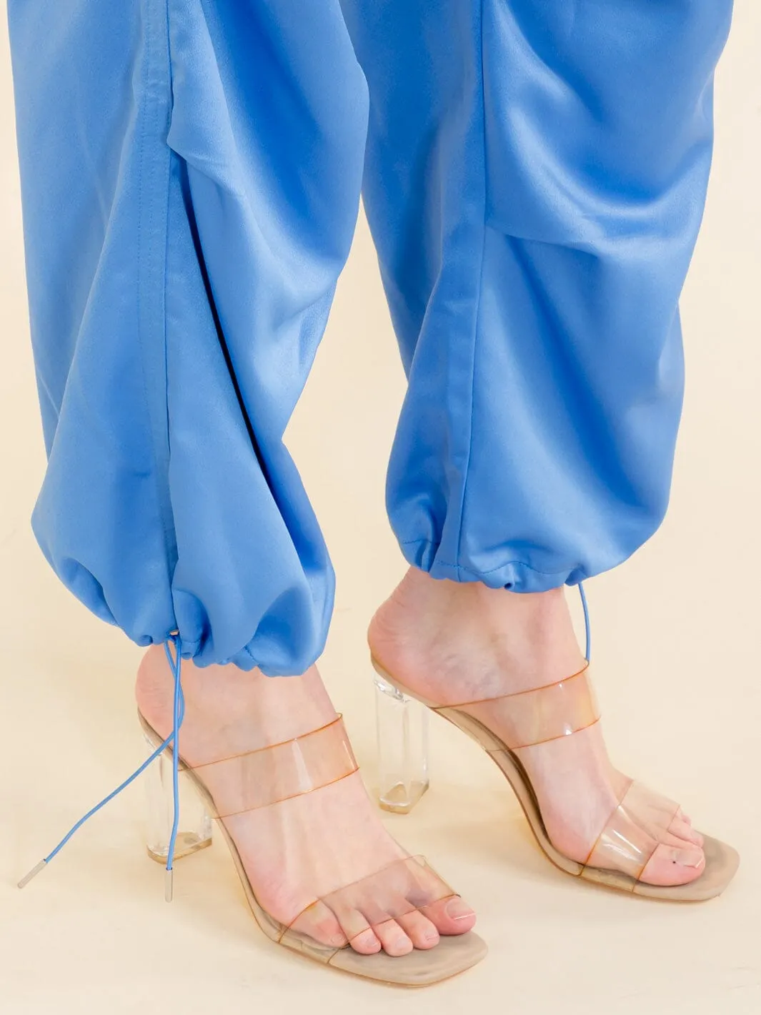 WOMEN'S ELASTIC WAIST POCKETS JOGGER PANTS