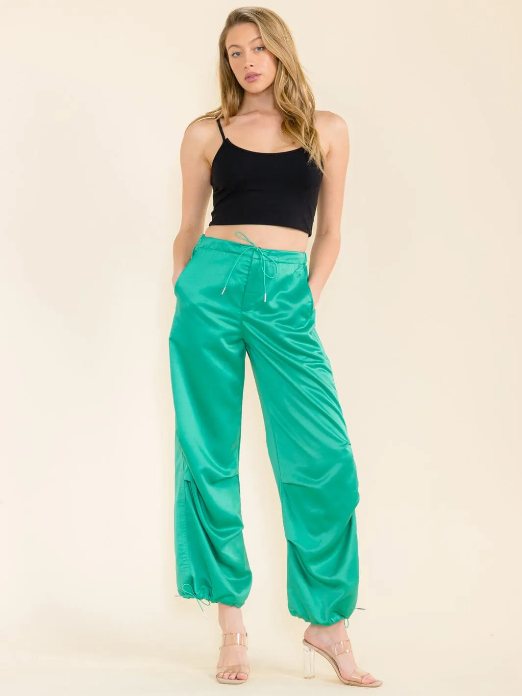 WOMEN'S ELASTIC WAIST POCKETS JOGGER PANTS