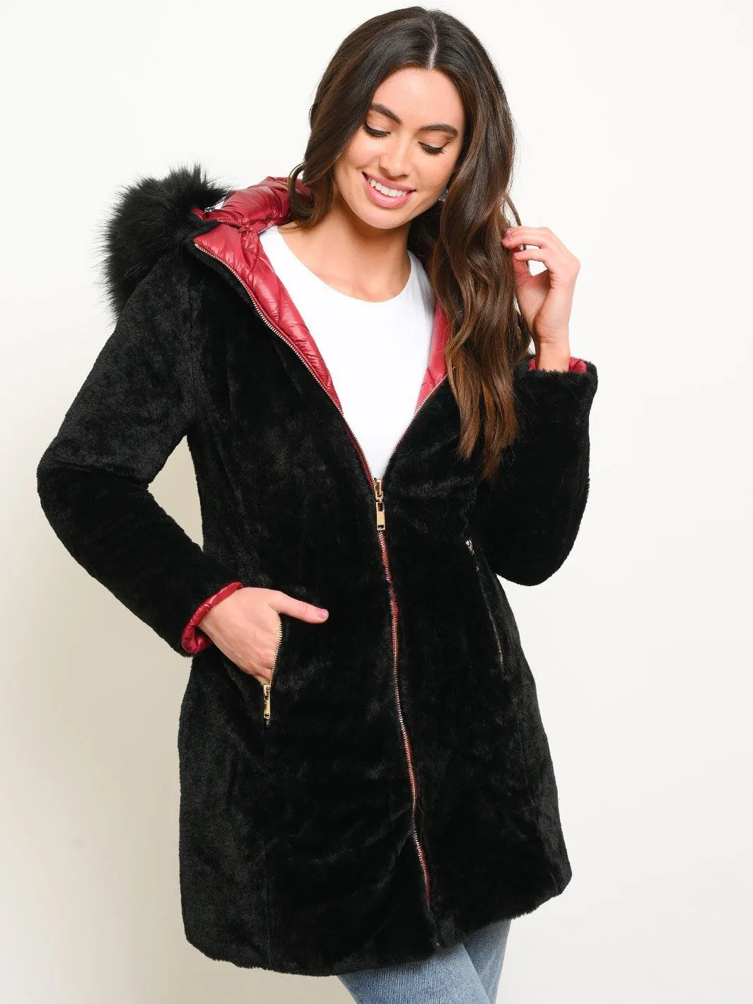 WOMEN'S LONG QUILTED REVERSIBLE COAT