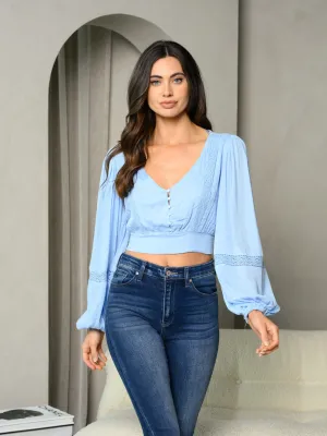 WOMEN'S LONG SLEEVE BUTTON DETAILED TOP