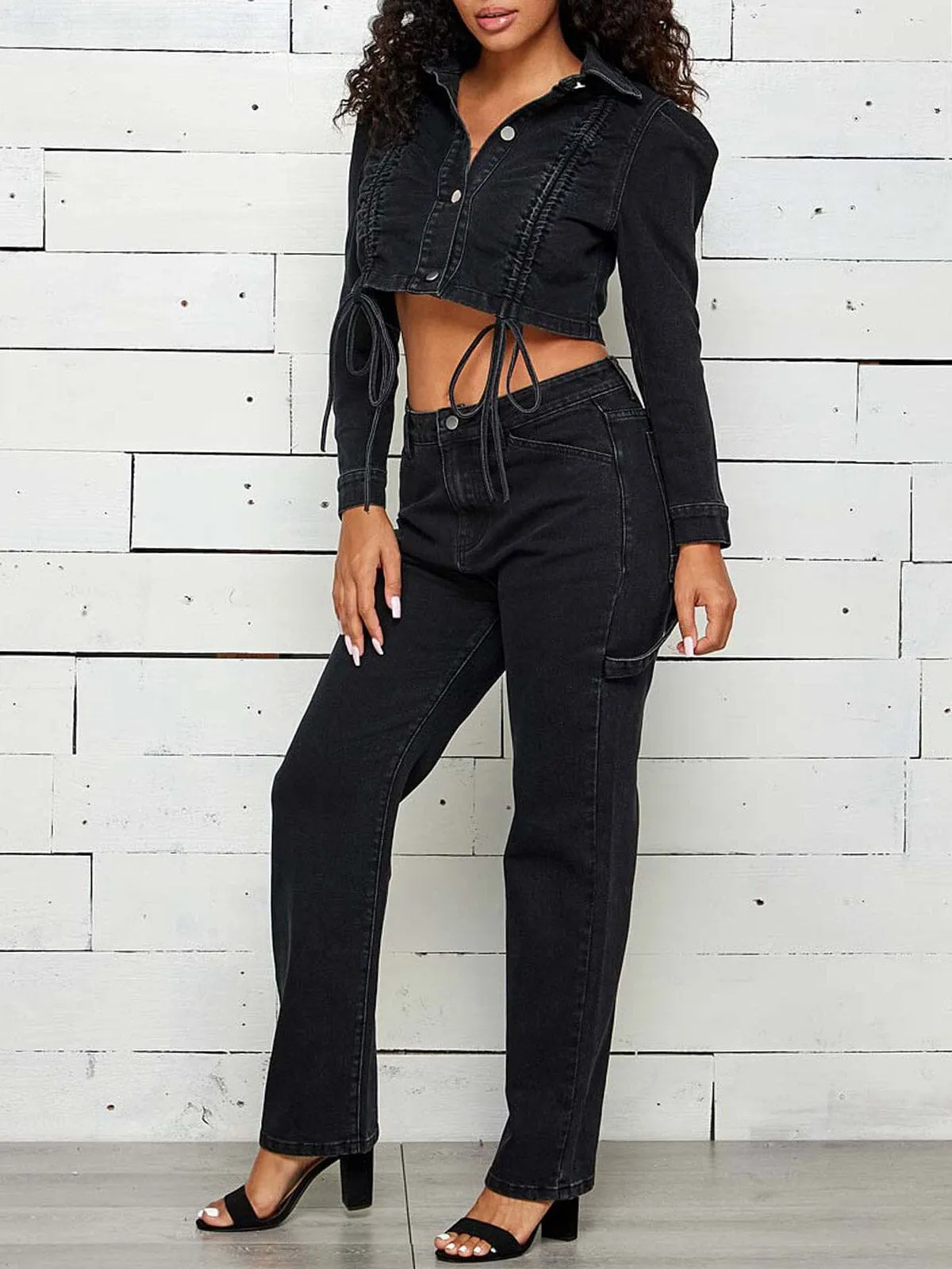 WOMEN'S LONG SLEEVE JACKET & PANTS DENIM 2PC SET