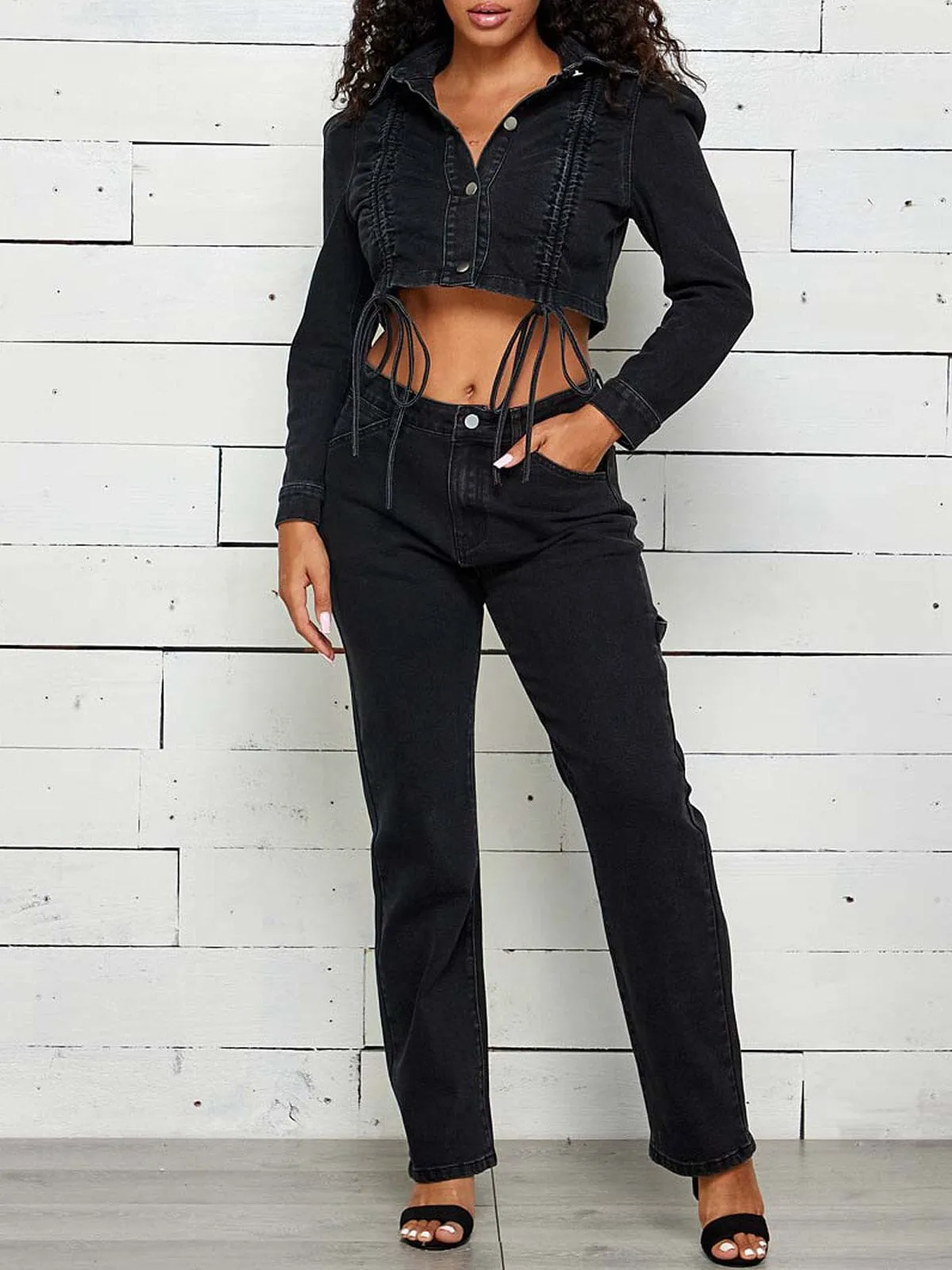 WOMEN'S LONG SLEEVE JACKET & PANTS DENIM 2PC SET