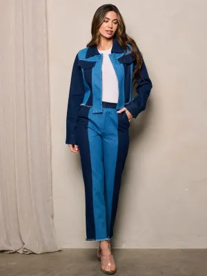 WOMEN'S LONG SLEEVE JACKET & PANTS TWO TONE DENIM 2PC. SET