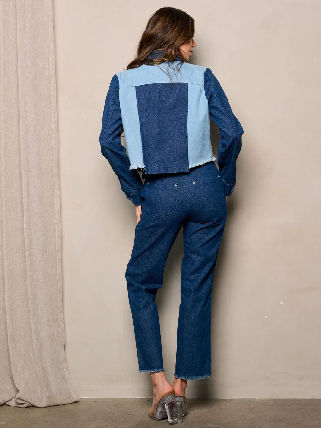 WOMEN'S LONG SLEEVE JACKET & PANTS TWO TONE DENIM 2PC. SET