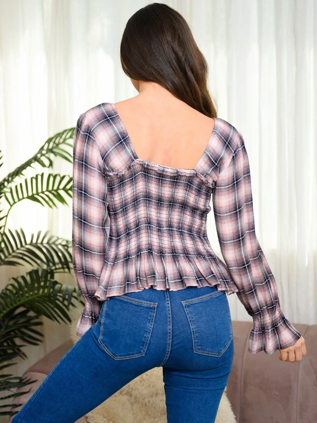 WOMEN'S LONG SLEEVE SMOCKED TOP