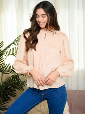WOMEN'S LONG SLEEVE SMOCKED YOKE TOP