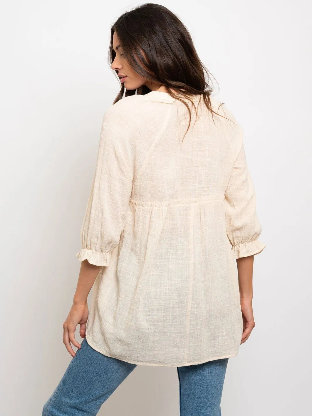 WOMEN'S PEASANT NECK TIE TOP