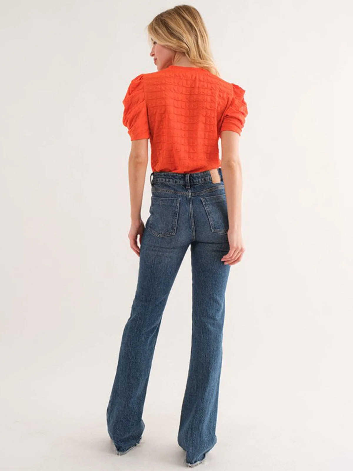 WOMEN'S SHORT PUFF SLEEVE SMOCKED DETAILED BLOUSE TOP