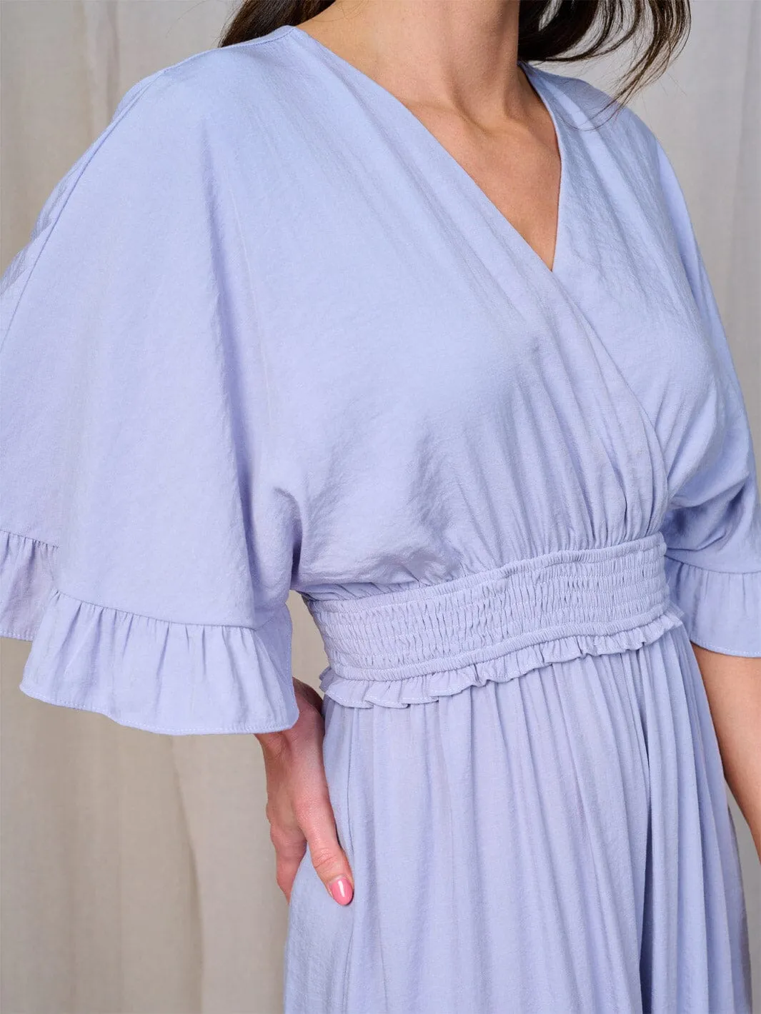 WOMEN'S SHORT SLEEVE SMOCK WAIST SURPLICE JOGGER JUMPSUIT