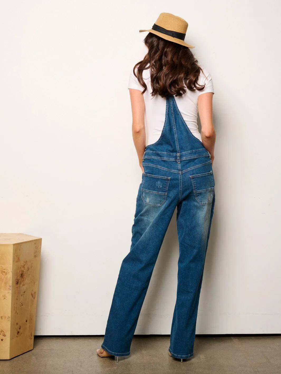 WOMEN'S SLEEVELESS POCKETS WIDE LEG DENIM OVERALL