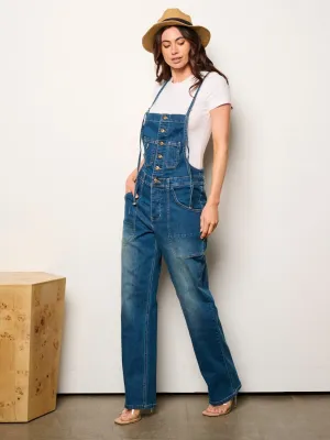 WOMEN'S SLEEVELESS POCKETS WIDE LEG DENIM OVERALL