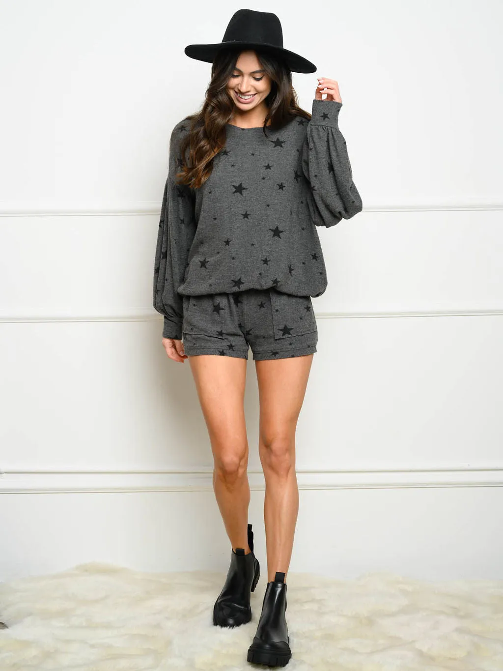 WOMEN'S STAR BRUSHED PRINT 2PC. SHORTS SET