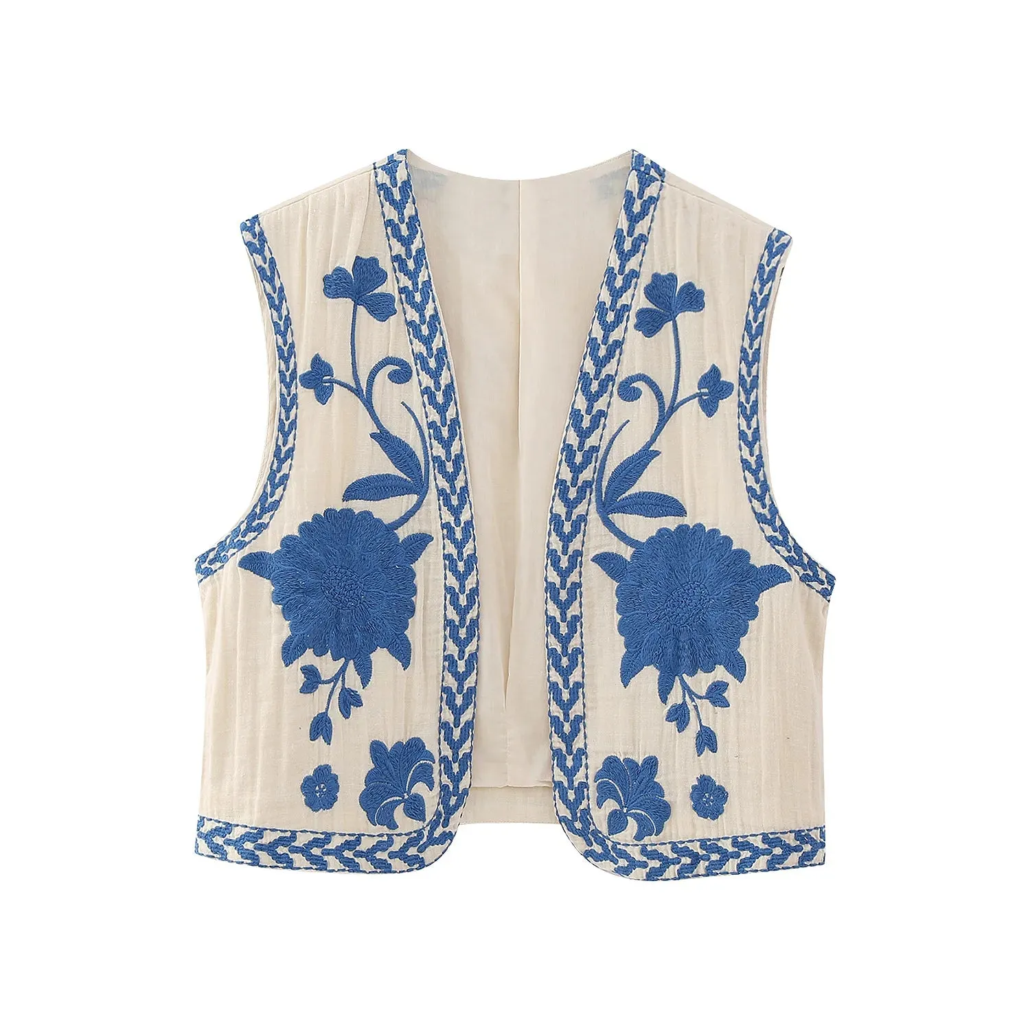Women's Vintage Floral Embroidered Vest Waistcoat Vests Traditional Costume Vintage Floral Boho Open Blazer