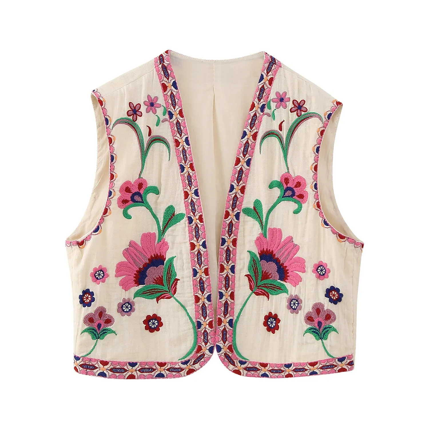 Women's Vintage Floral Embroidered Vest Waistcoat Vests Traditional Costume Vintage Floral Boho Open Blazer