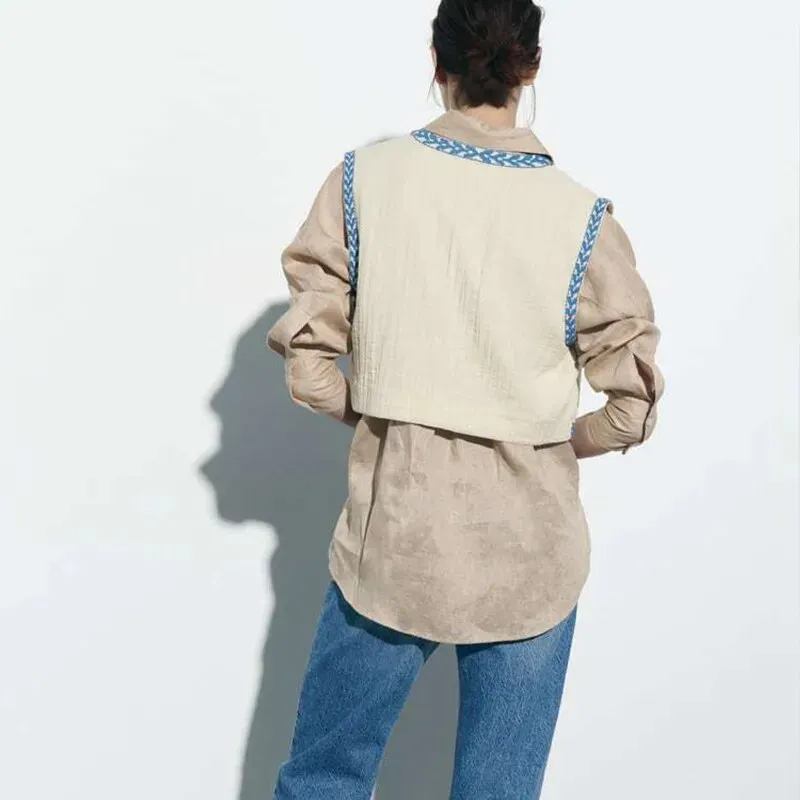 Women's Vintage Floral Embroidered Vest Waistcoat Vests Traditional Costume Vintage Floral Boho Open Blazer