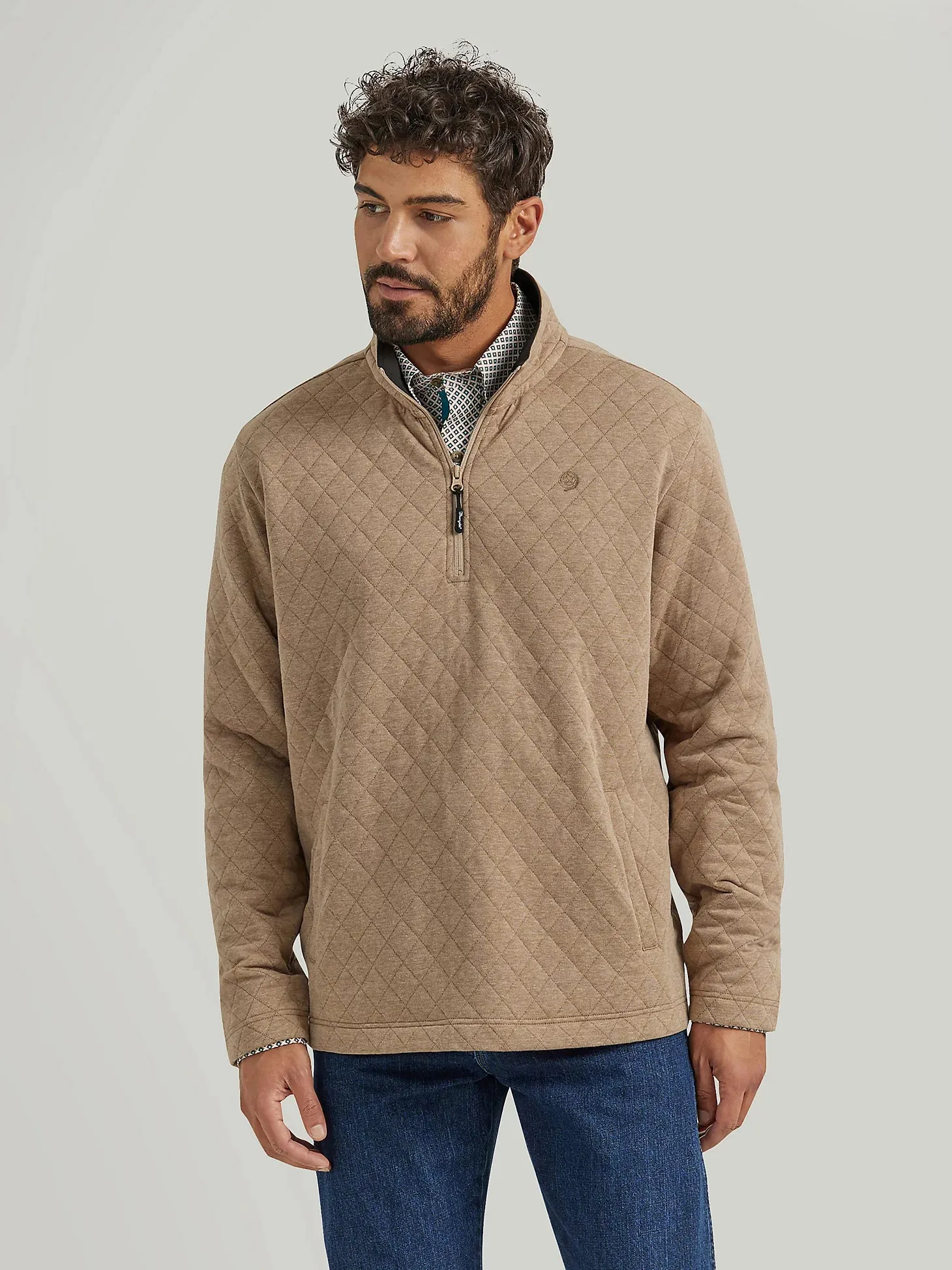 Wrangler 112352750 Taupe George Strait Quarter-Zip Quilted Pullover