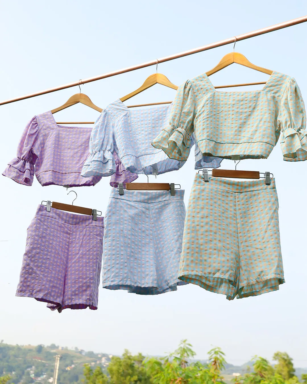 ZENNI Cropped Plaid Co-ord (Pastel Green)
